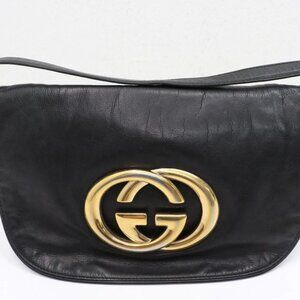 GUCCI Calfskin Small Britt Shoulder Bag Black 161727